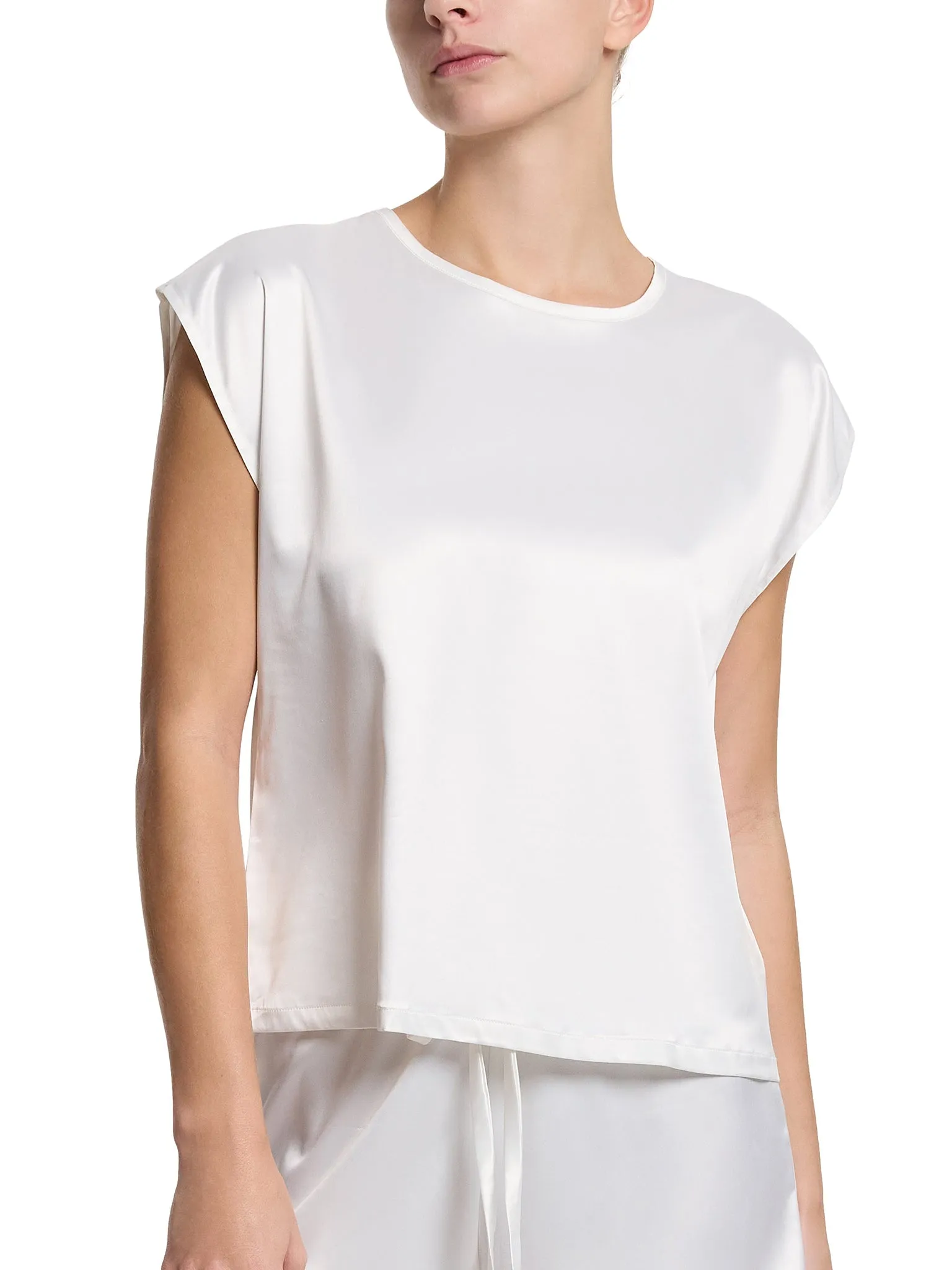 Satin Sleep Cap Sleeve Tee Light Ivory sold by Boston Proper