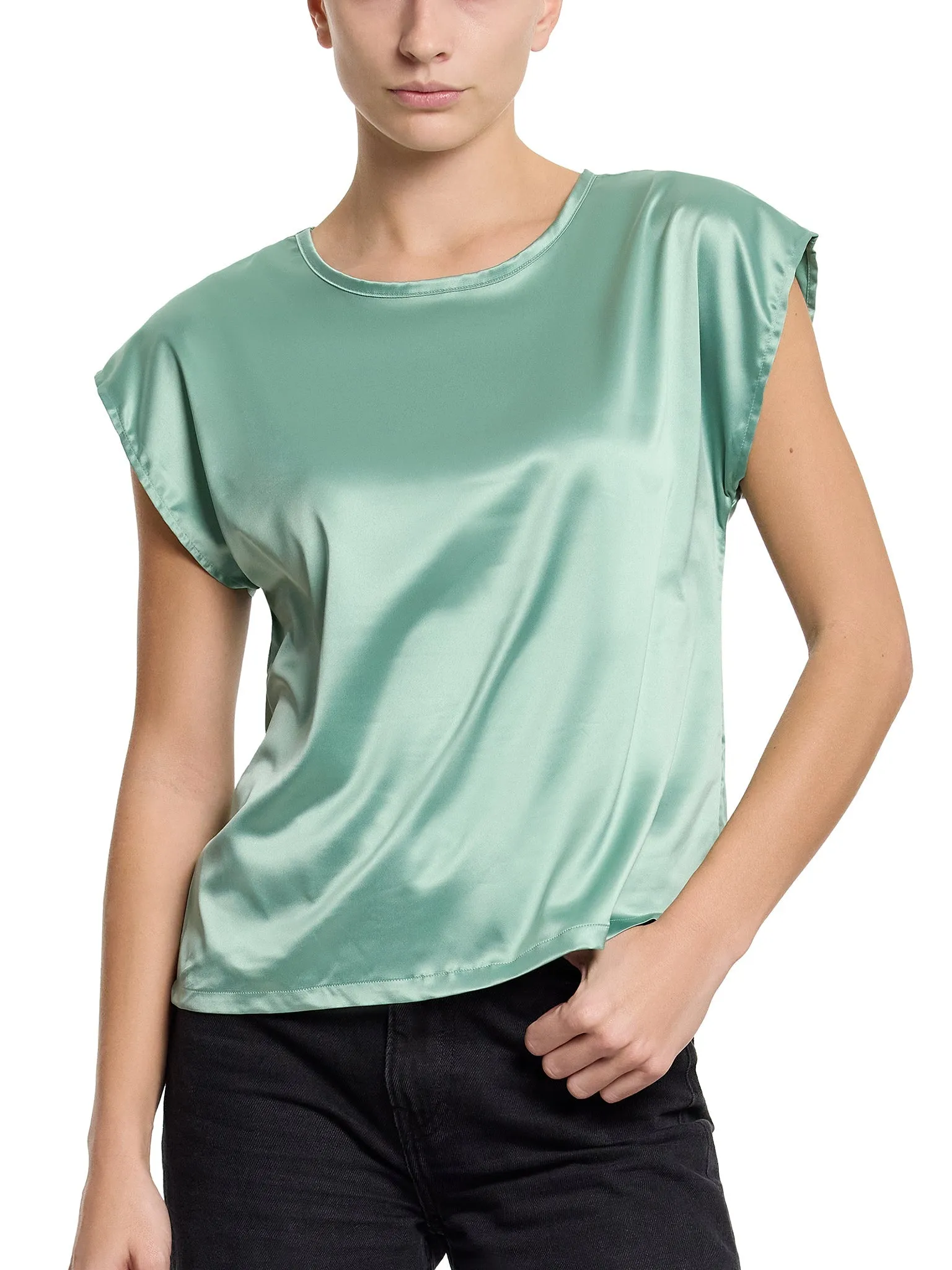 Satin Sleep Cap Sleeve Tee Green Tea sold by Boston Proper product image thumbnail 3
