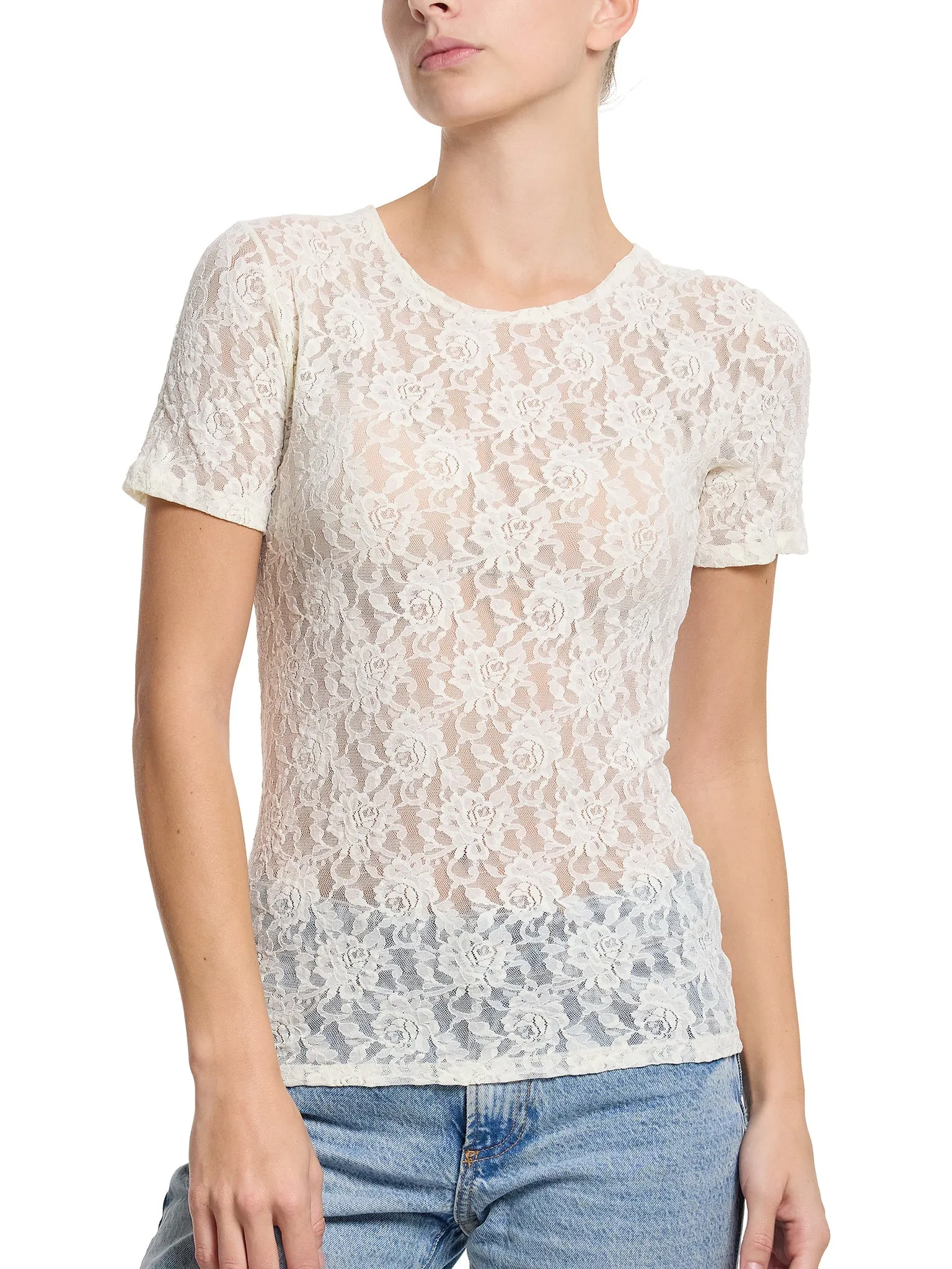 Signature Lace® Short Sleeve Top Marshmallow sold by Boston Proper product image thumbnail 5