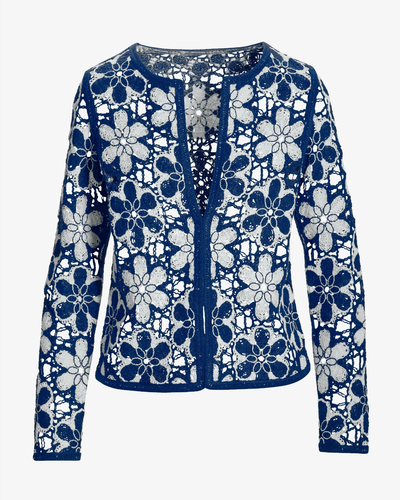 Crochet Cardigan Navy/White sold by Boston Proper product image thumbnail 2