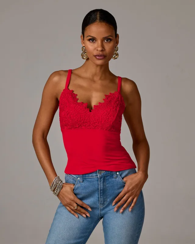 Lace Trim Cami True Red sold by Boston Proper