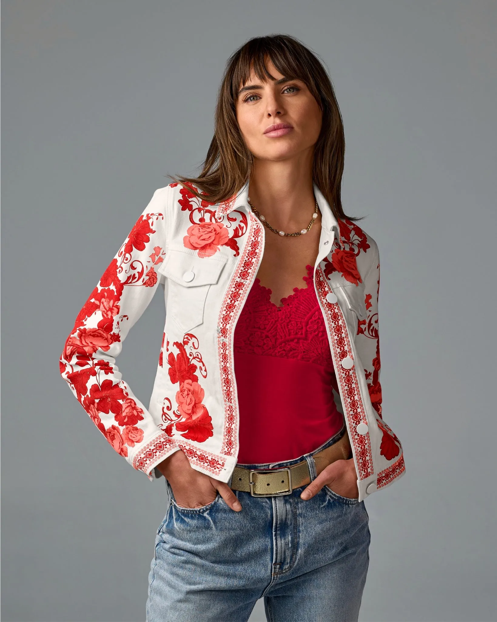Floral Print Denim Jacket City Chic sold by Boston Proper