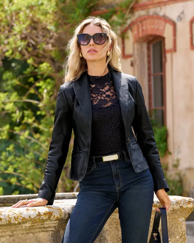 Genuine Leather Shawl Collar Jacket Black sold by Boston Proper