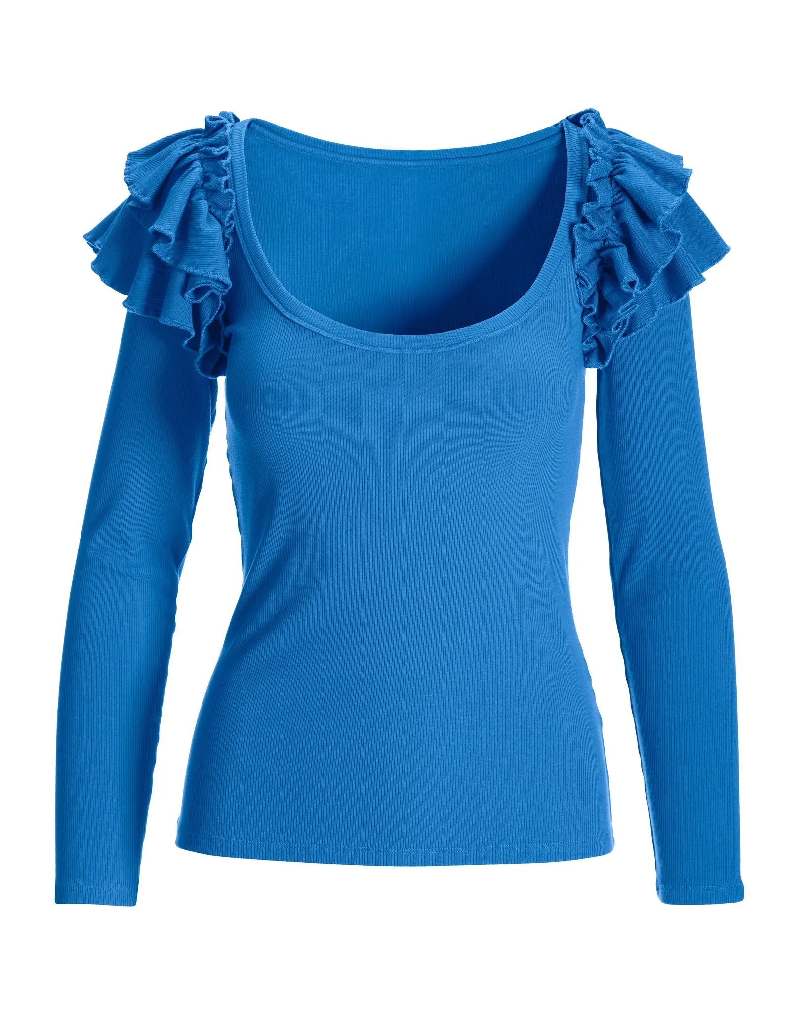 So Essential Ruffle Ribbed Long Sleeve Top French Blue sold by Boston Proper product image thumbnail 2