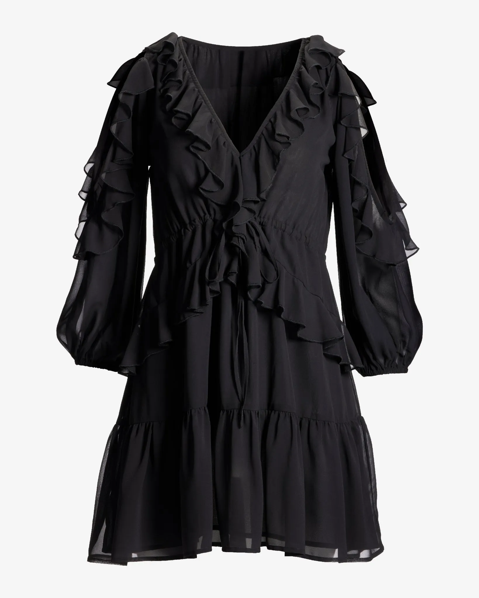 Cold Shoulder Ruffle Detail Boho Peasant Dress Black sold by Boston Proper product image thumbnail 2