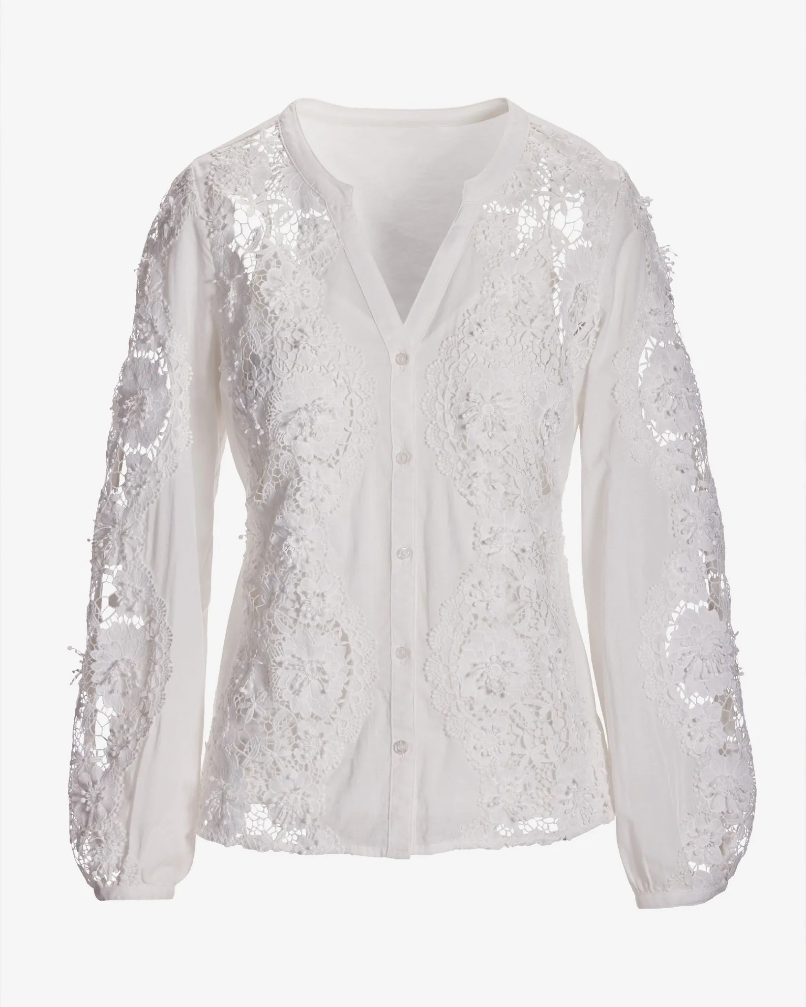 Lace Inset Button Up Blouse White sold by Boston Proper product image thumbnail 2