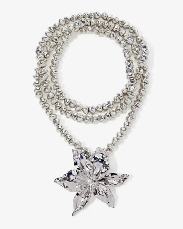 Metallic Large Flower Necklace Silver made by Boston Proper