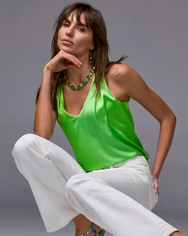 Nikki V-Neck Charmeuse Blouse Neon Green sold by Boston Proper