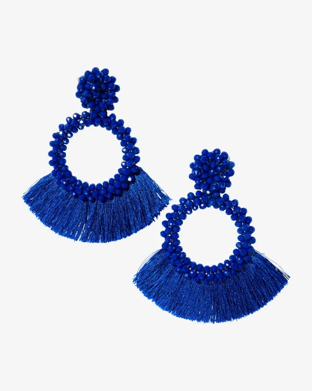 Beaded and Fringe Drop Earring Blue sold by Boston Proper