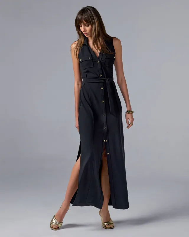 Beyond Travel Belted Maxi Dress Jet Black sold by Boston Proper