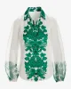 Printed Organza Sleeve Button Up Shirt Tropical Border sold by Boston Proper