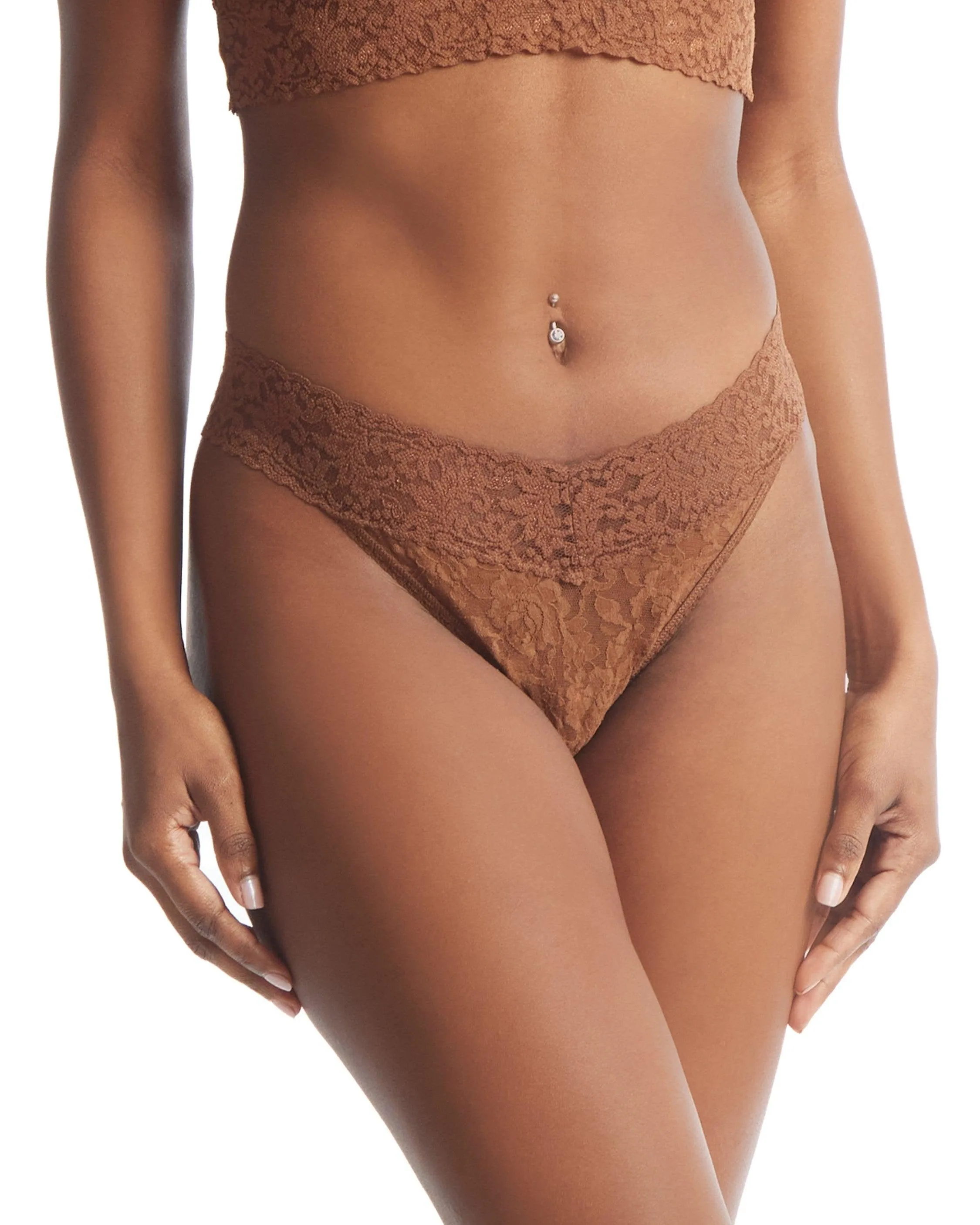 Signature Lace Original Rise Thong Macchiato Brown sold by Boston Proper