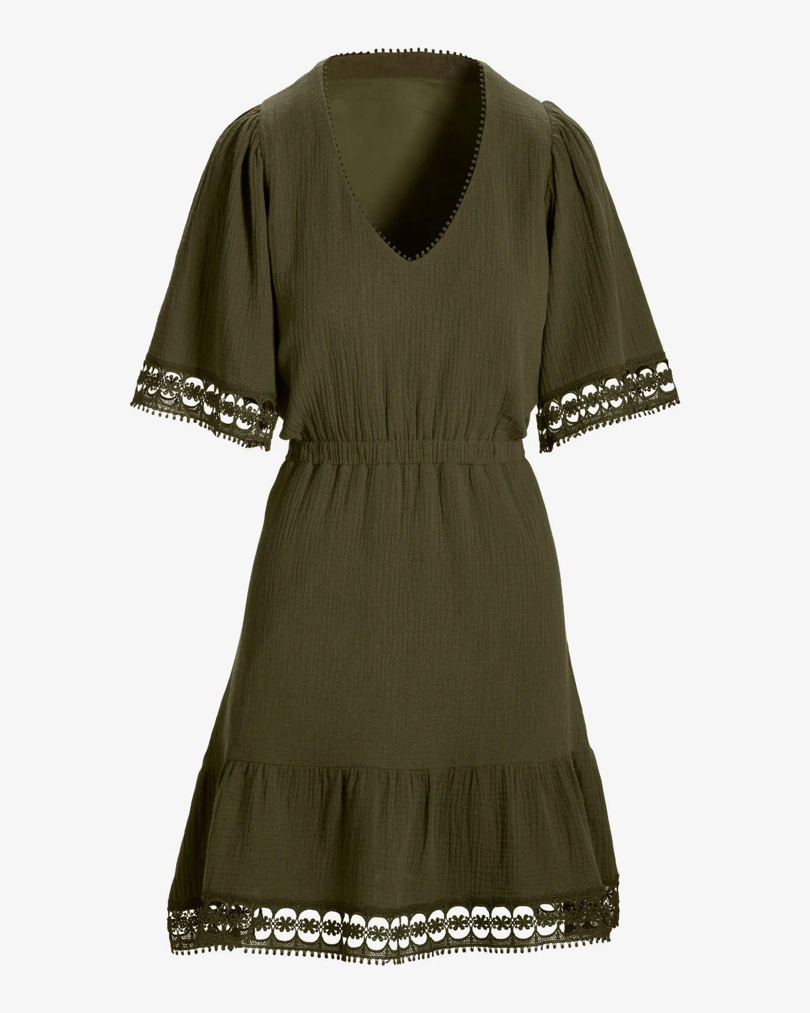 100% Cotton Gauze Lace Trim A Line Dress Olive Night sold by Boston Proper product image thumbnail 2