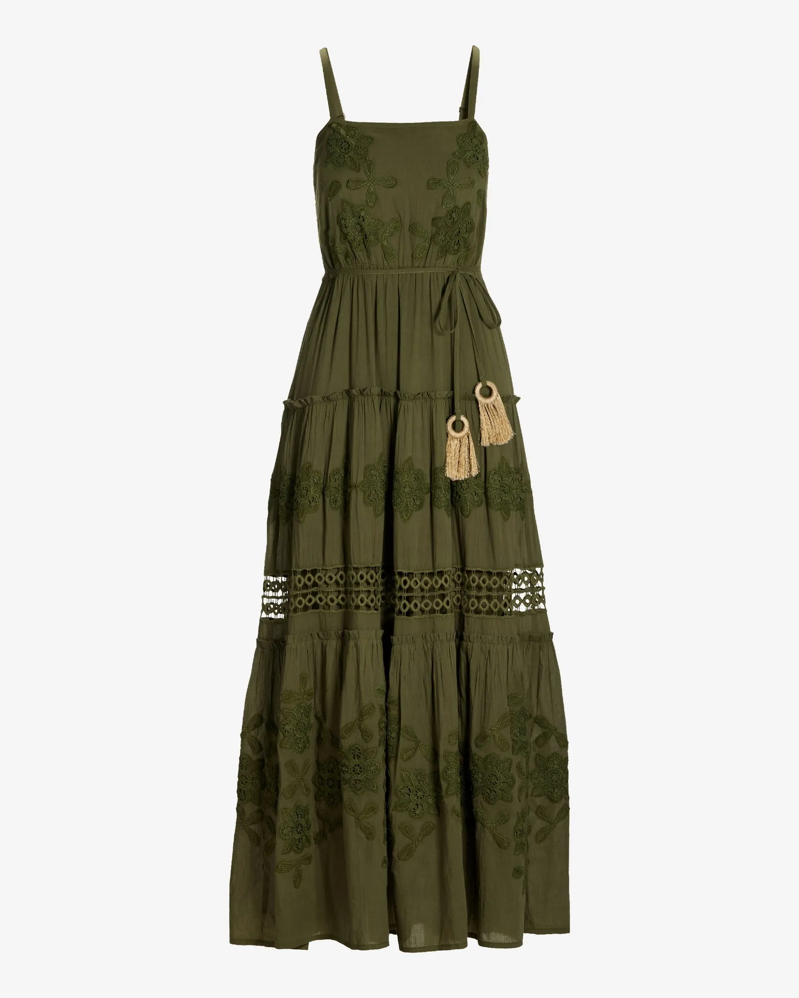 Lace Inset Woven Maxi Dress Moss Green sold by Boston Proper product image thumbnail 2