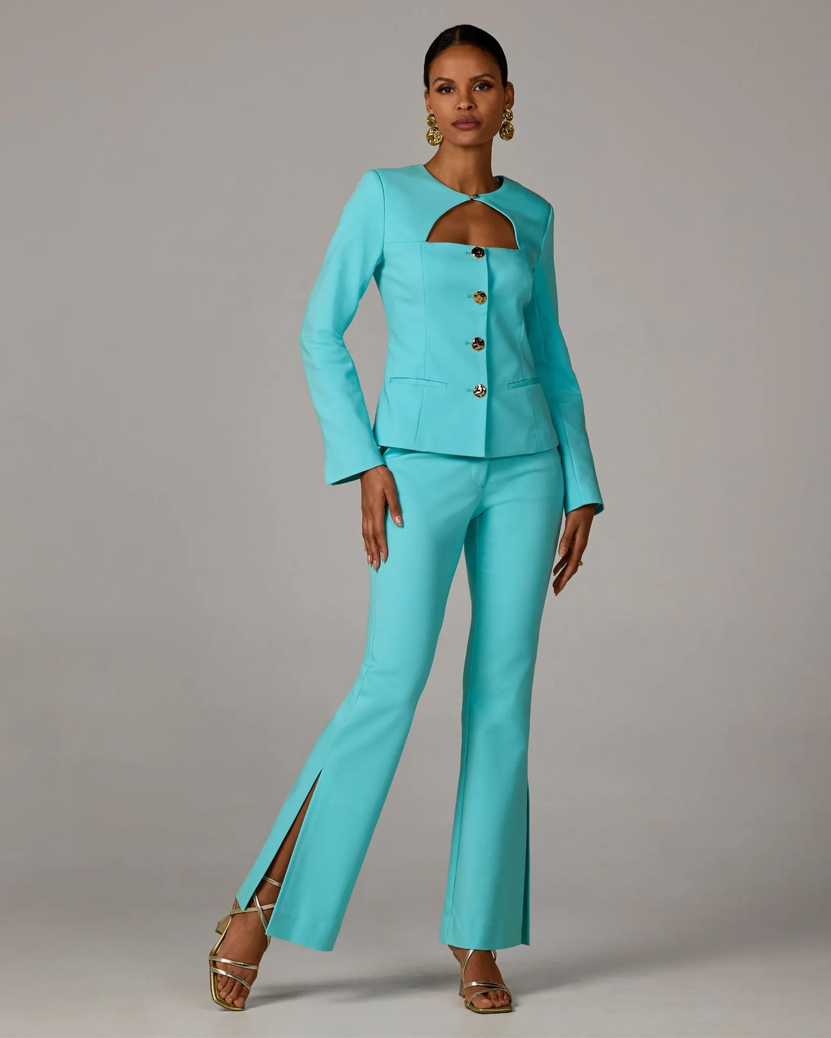 Monterey Modern Bootcut Side-Slit Trouser Pant Blue Radiance sold by Boston Proper