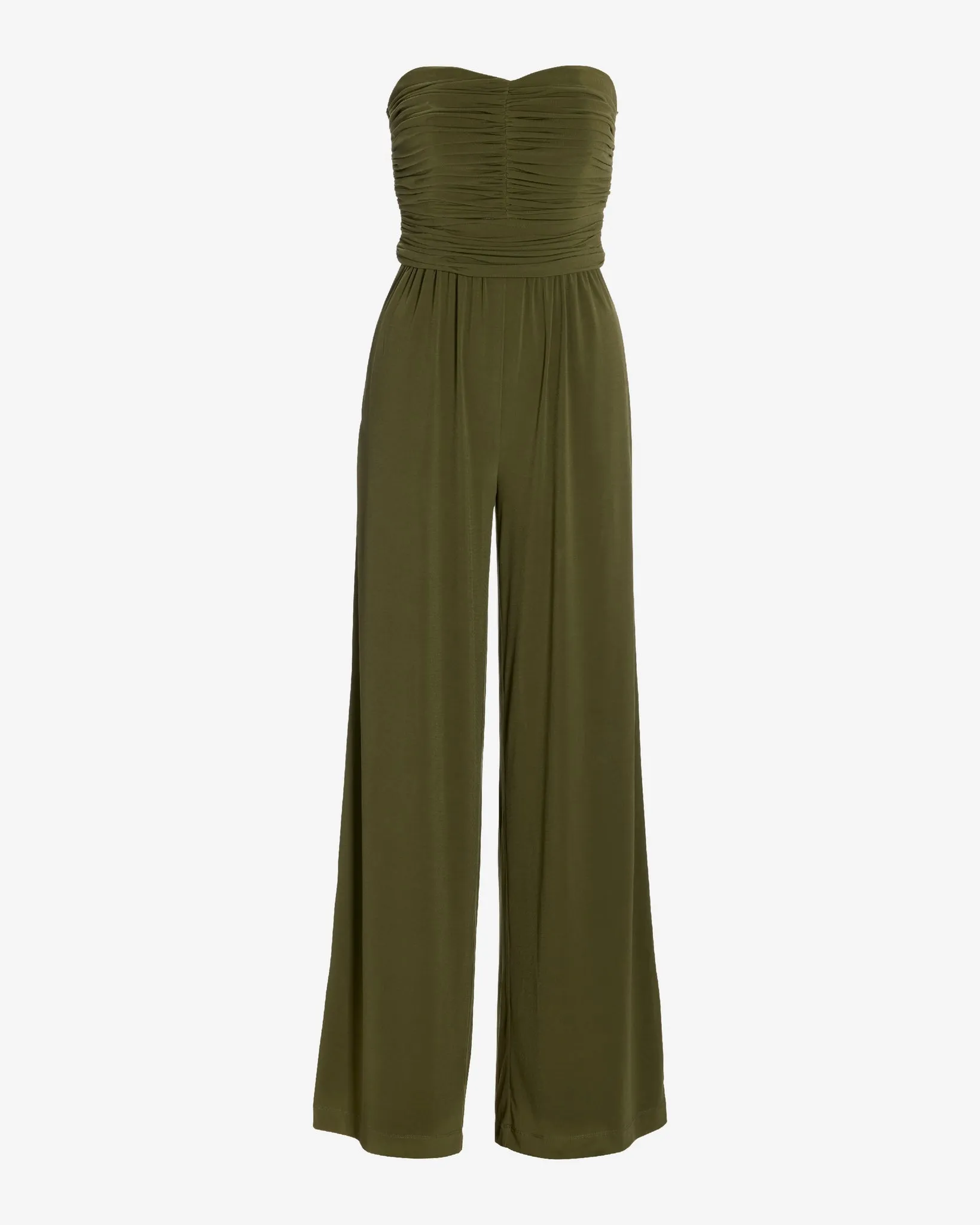 Strapless Ruched Wide Leg Knit Jumpsuit Moss Green sold by Boston Proper product image thumbnail 2