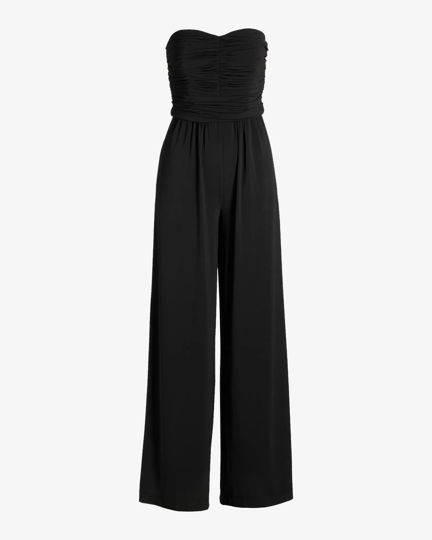 Strapless Ruched Wide Leg Knit Jumpsuit Black sold by Boston Proper product image thumbnail 2