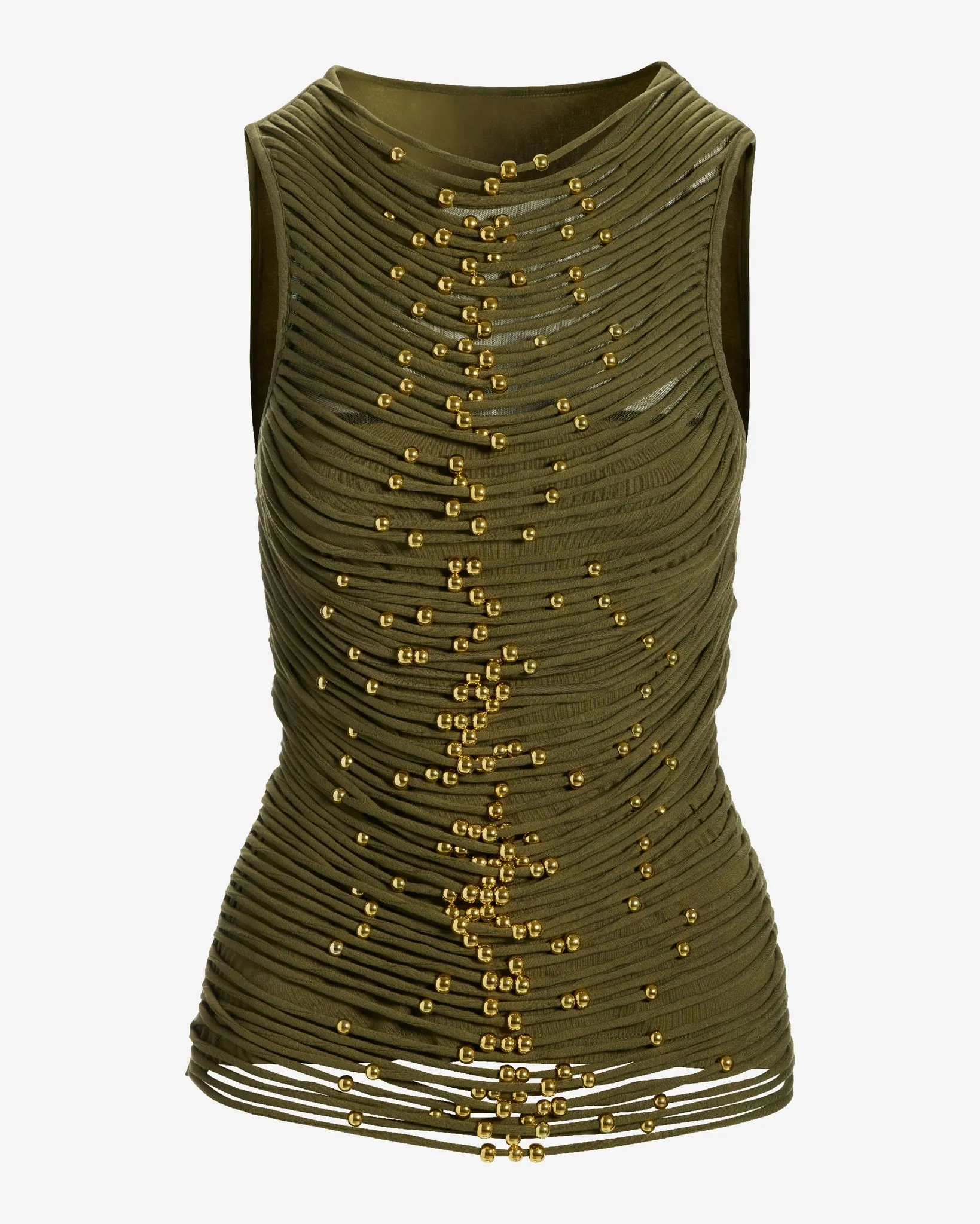 High Neck Beaded Mesh Top Olive Night sold by Boston Proper product image thumbnail 2