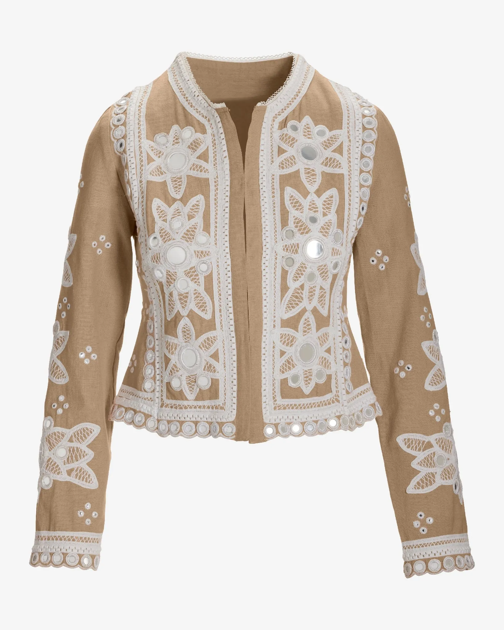 Mirror Embellished and Embroidered Linen Jacket Sesame sold by Boston Proper product image thumbnail 2