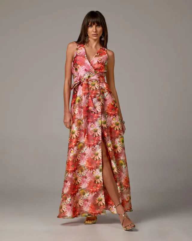 Floral Print Organza Sleeveless Gown Pink Multi sold by Boston Proper