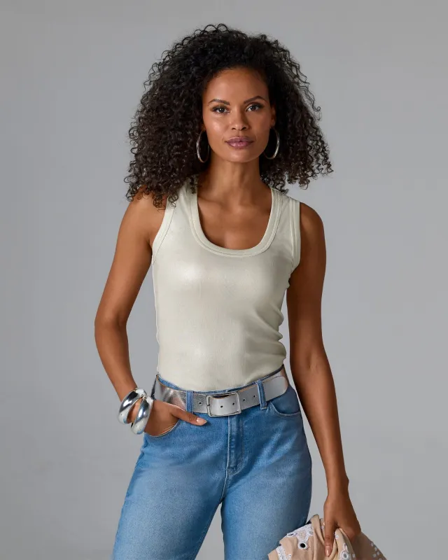 Metallic Scoop Neck Tank Top Silver sold by Boston Proper