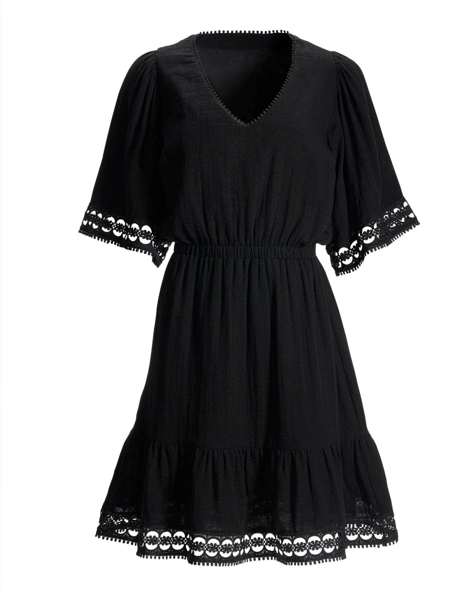 Lace Trim Gauze A Line Dress Black sold by Boston Proper product image thumbnail 2