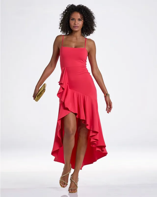 Susana Monaco x Boston Proper Cascading Ruffle Maxi Dress Hibiscus sold by Boston Proper