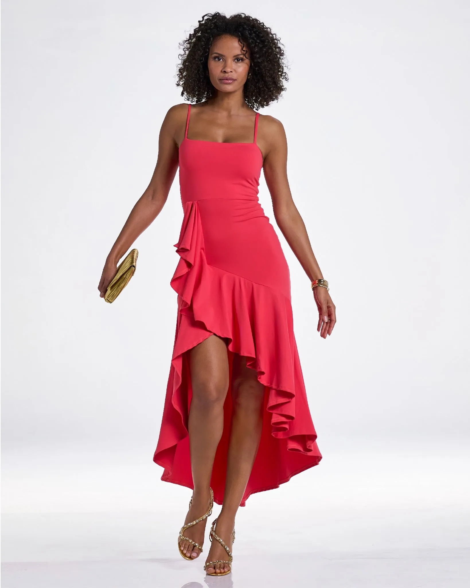 Susana Monaco x Boston Proper Cascading Ruffle Maxi Dress Hibiscus sold by Boston Proper