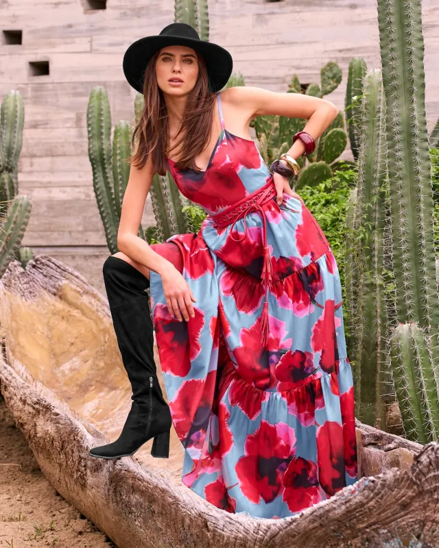 Watercolor Floral Tiered Maxi Gown Blue Multi made by Boston Proper
