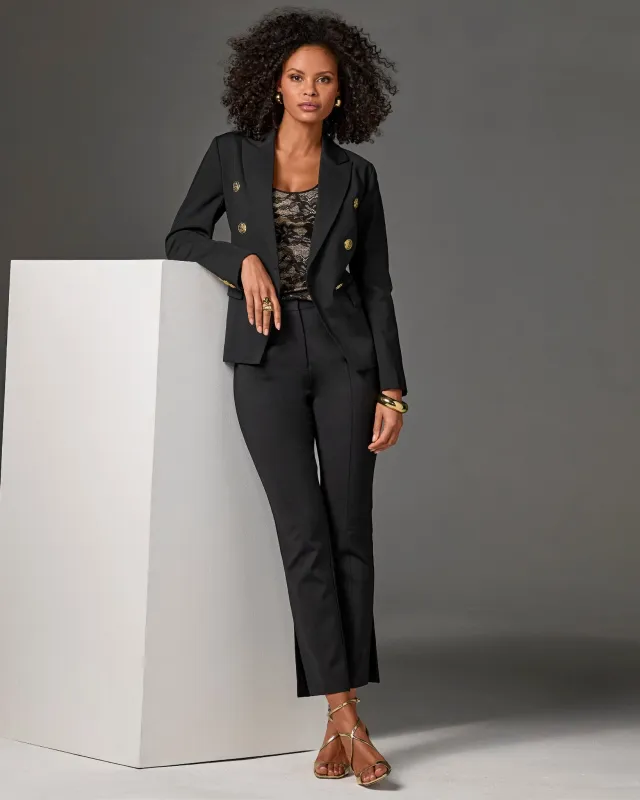 Newport Modern Slim Straight Side Slit Trouser Pant Black sold by Boston Proper