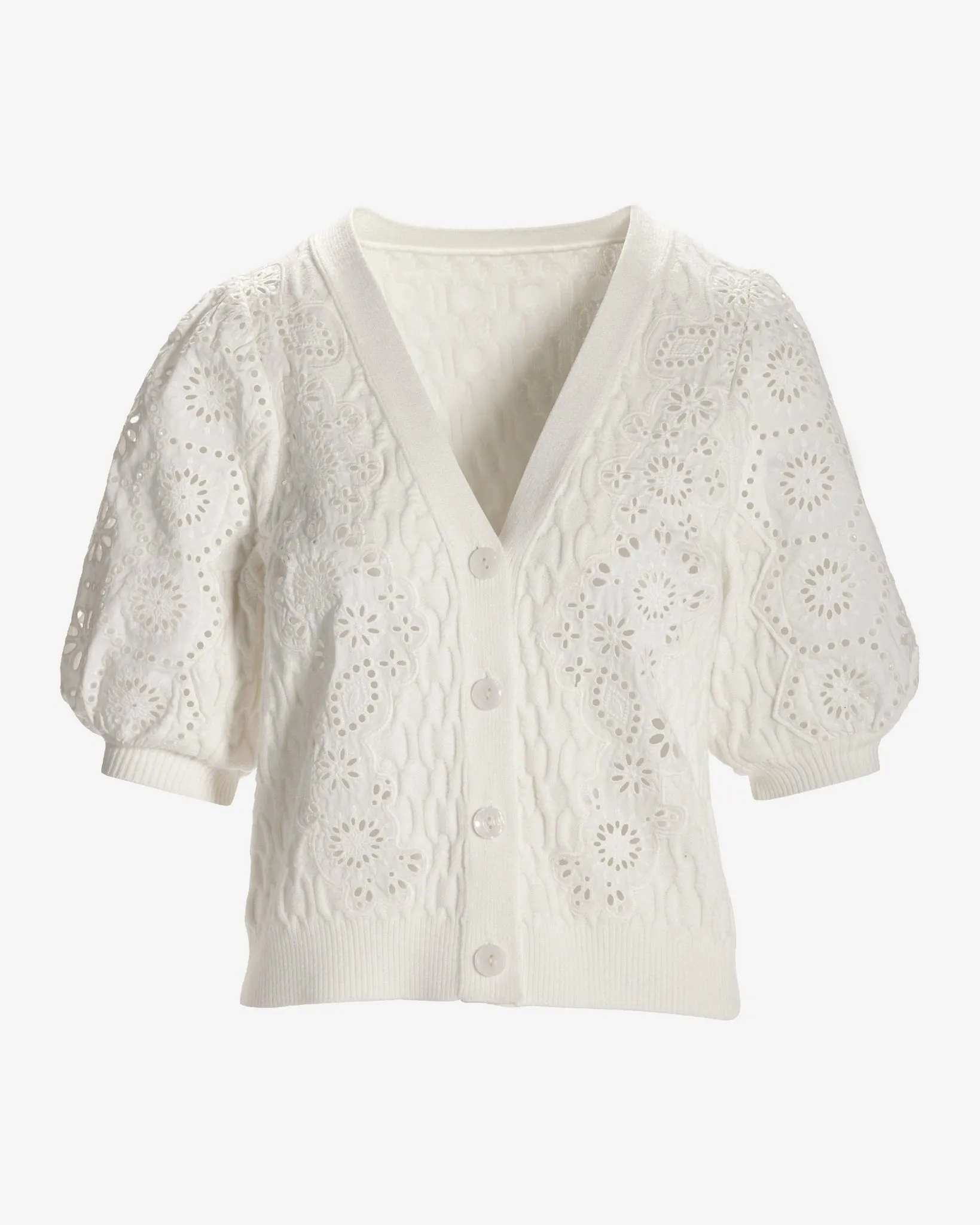 Eyelet Cable Button Up Cardigan Sweater Off White sold by Boston Proper product image thumbnail 2