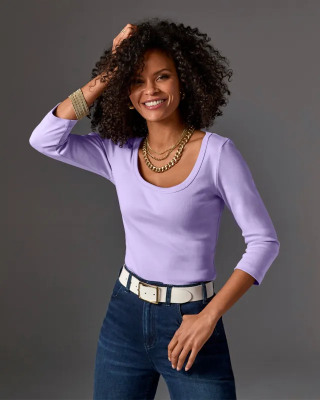 Cotton Scoop Neck Three Quarter Sleeve Top Lavendula sold by Boston Proper