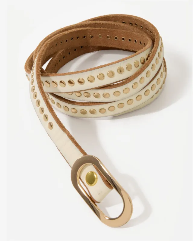 Skinny Studded Buckle Belt Off White made by Boston Proper