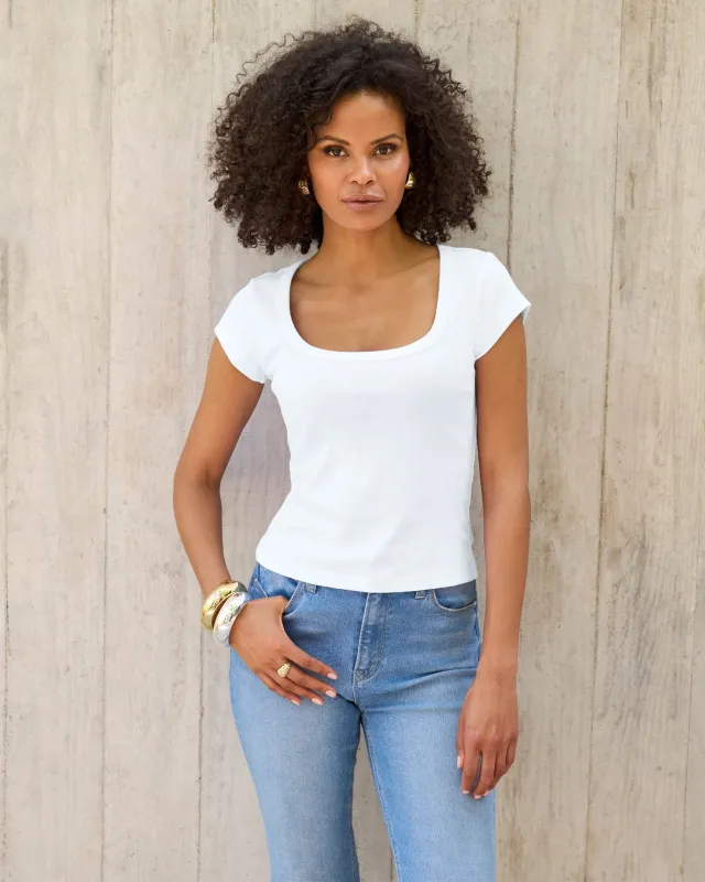 Cotton Cap Sleeve T-Shirt Pure White sold by Boston Proper