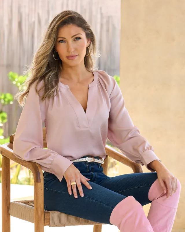 V Neck Chic Blouse Chalk Pink sold by Boston Proper