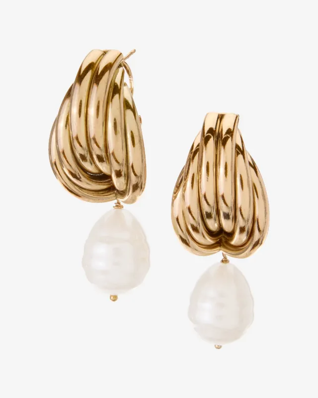 Crested and Large Pearl Drop Earring Gold sold by Boston Proper