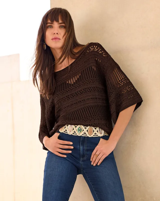 Effortless Crochet Sweater Safari Brown made by Boston Proper