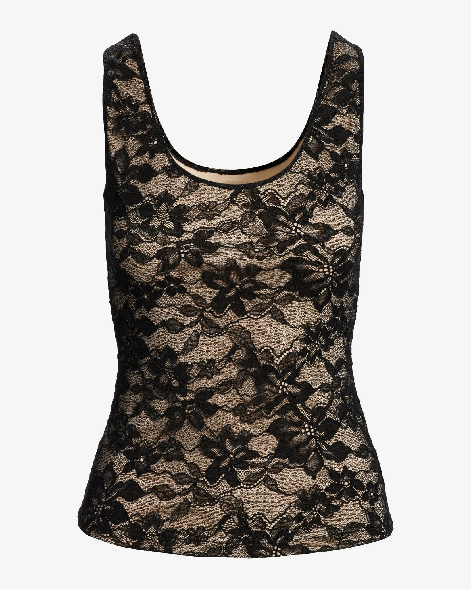 Lace Scoop Neck Tank Top Black/Nude sold by Boston Proper product image thumbnail 2