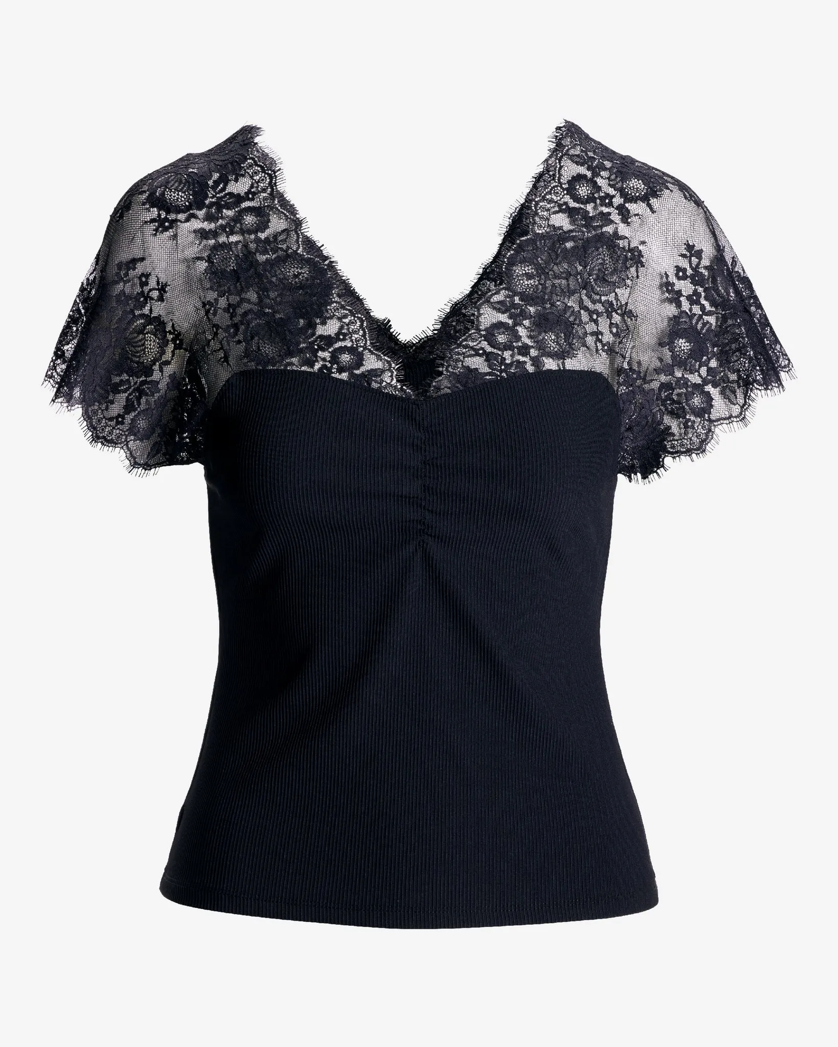 Delicate Lace and Slink Rib Knit Top Proper Black sold by Boston Proper product image thumbnail 2