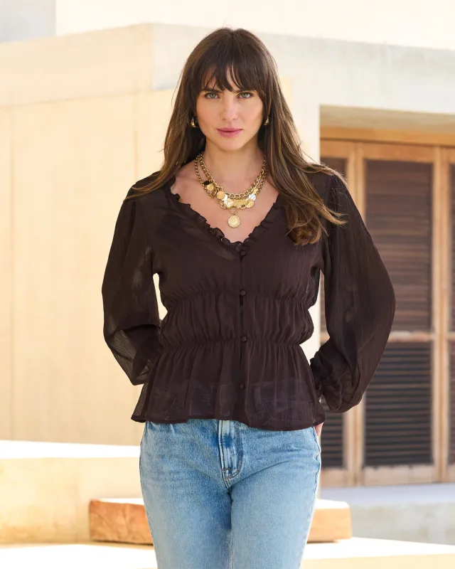 Easy Chic Balloon Sleeve Blouse Brown sold by Boston Proper