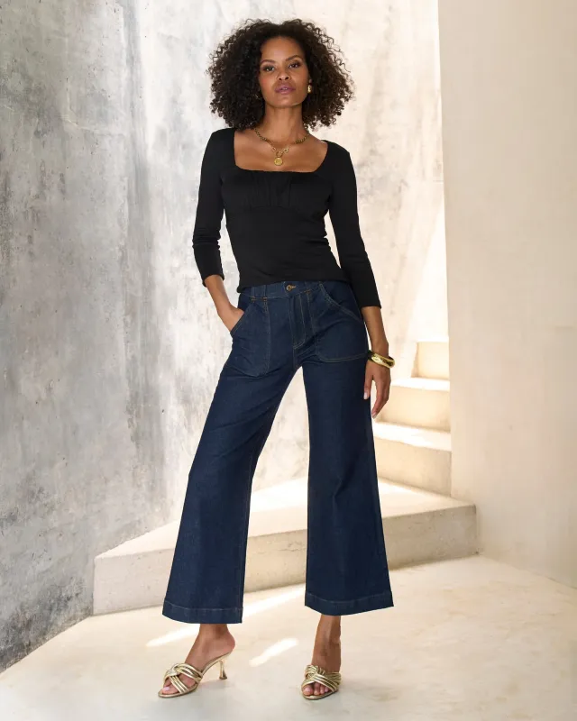 Malibu High Rise Patch Pocket Wide Leg Jean Dark Rinse sold by Boston Proper