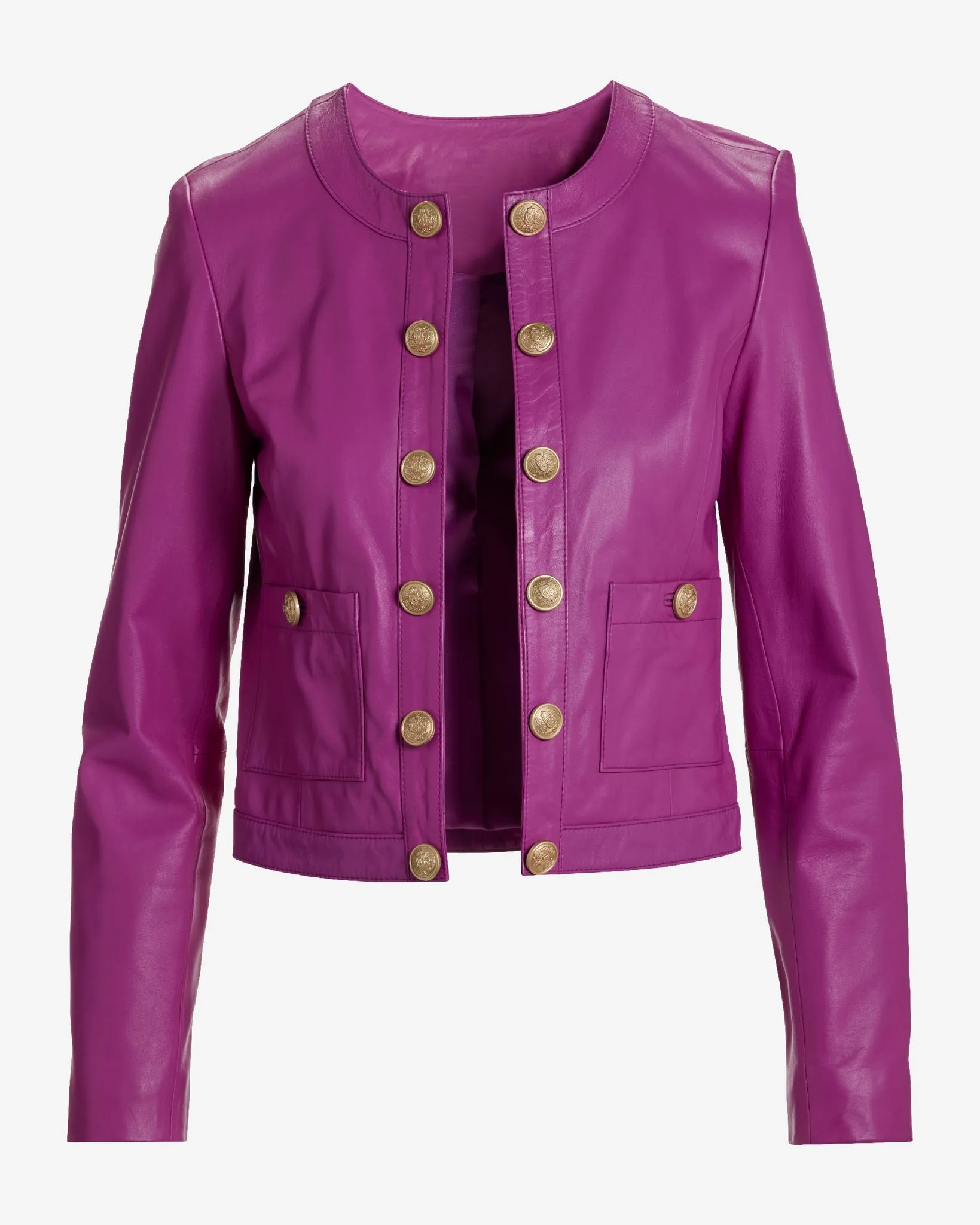 Genuine Leather Crest Button Jacket Fuchsia Pink sold by Boston Proper product image thumbnail 2