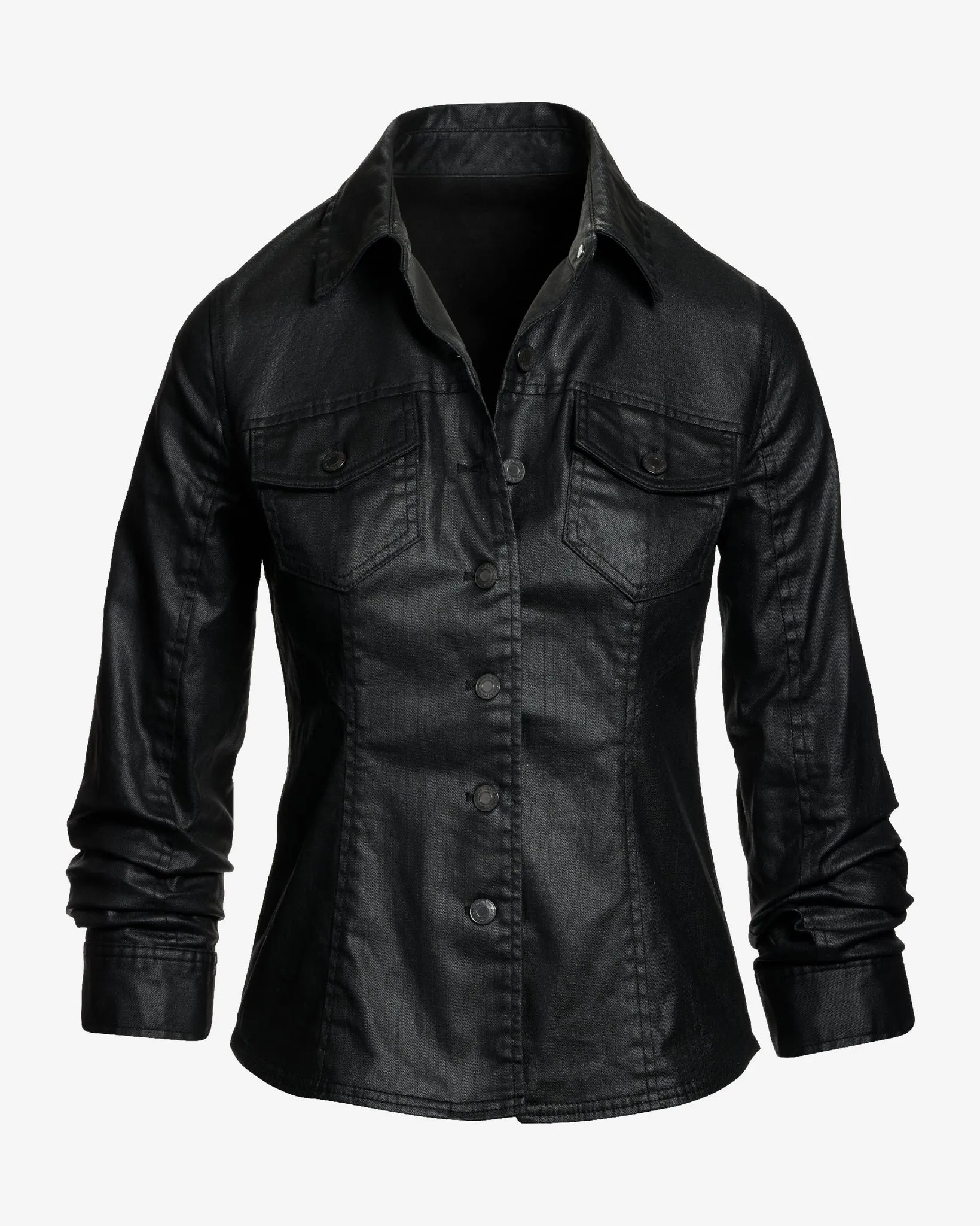 Coated Denim Ruched Sleeve Jacket Black sold by Boston Proper product image thumbnail 2