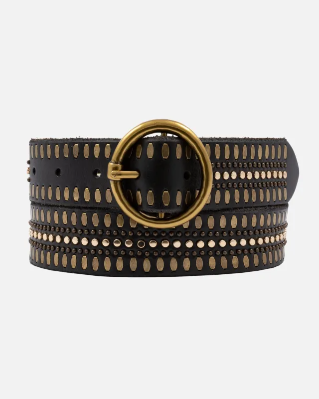 Soraya | Studded Leather Belt with Gold Round Buckle sold by Boston Proper
