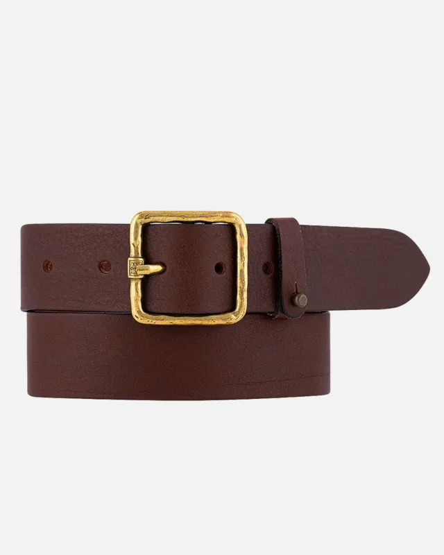 Kaya | Vintage Gold Square Buckle Leather Belt sold by Boston Proper
