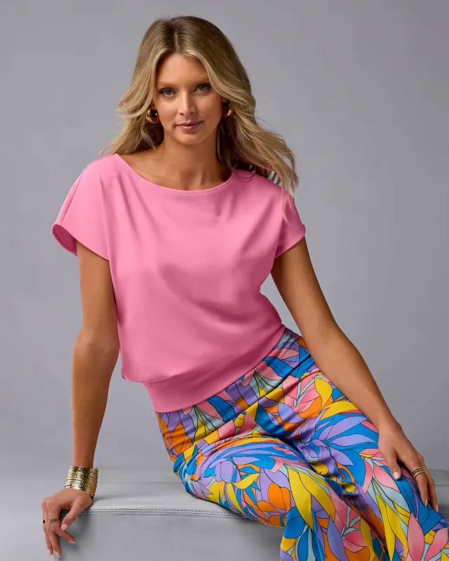 Beyond Travel Short Sleeve Blouson Top Sachet Pink sold by Boston Proper