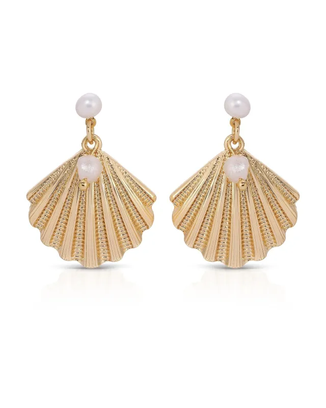 Scallop Shell and Pearl Earrings sold by Boston Proper