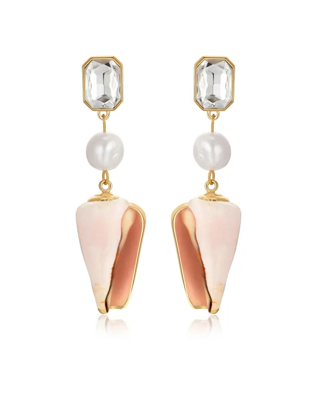 Golden Rimmed Shell Dangle Earrings sold by Boston Proper