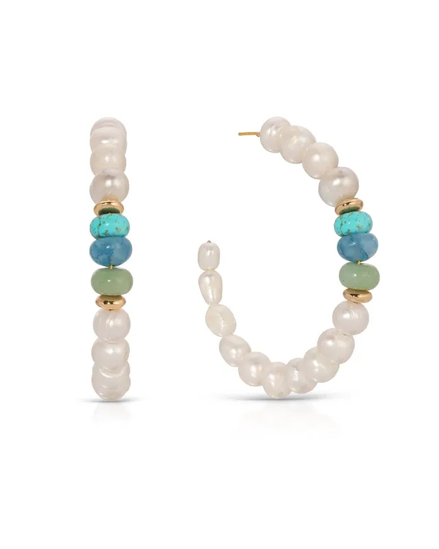 Beach Day Pearl and Gemstone Hoop Earrings sold by Boston Proper