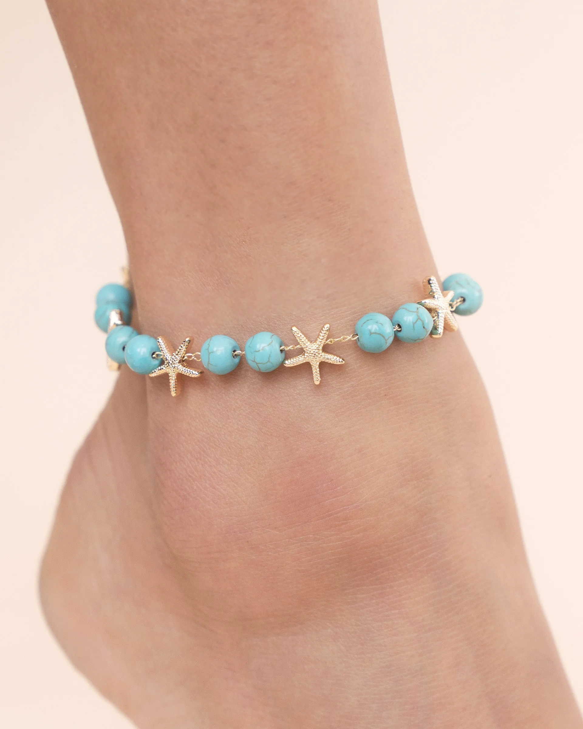 Starfish and Turquoise Beaded Anklet sold by Boston Proper product image thumbnail 4
